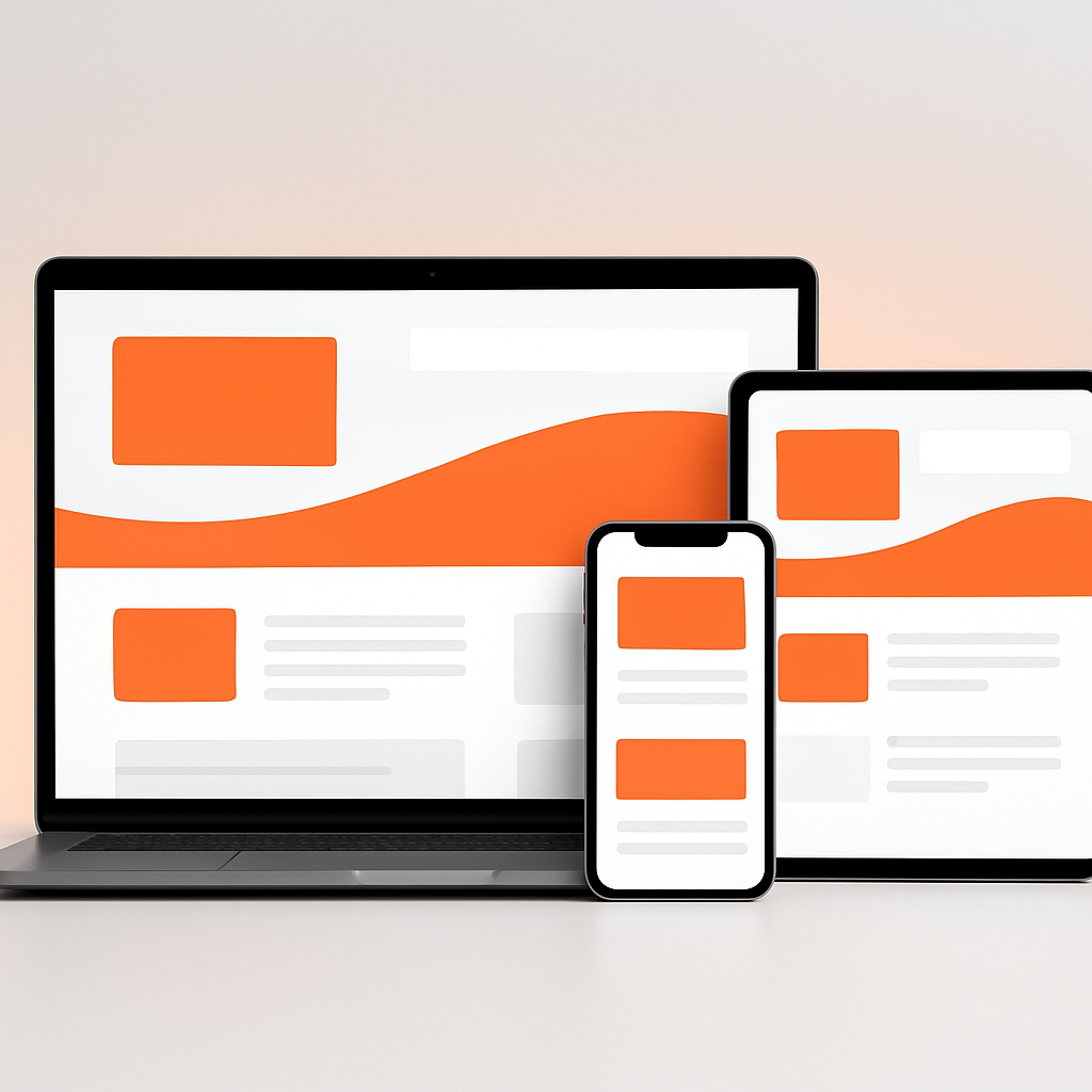 Responsive design mockup pe laptop, telefon si tableta